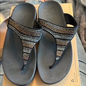 Fitflop Lulu Crystal Rhinestone T-Strap Flip Flop Sandals